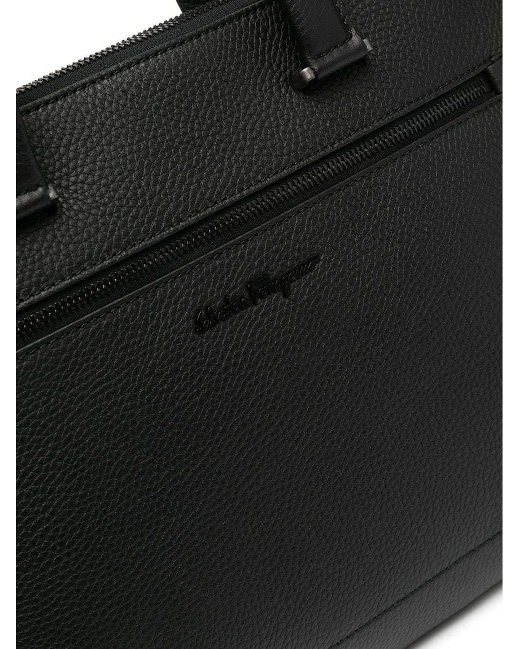 Ferragamo Black Logo-Plaque Zipped Briefcase for men