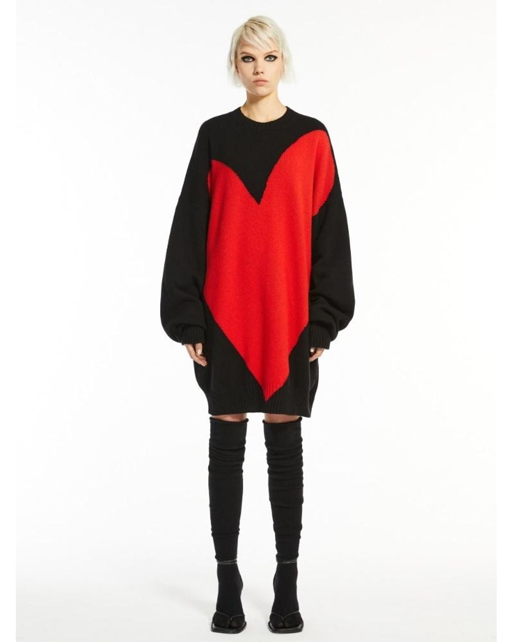 Sportmax Red Maxi Heart Intarsia Knitted Jumper