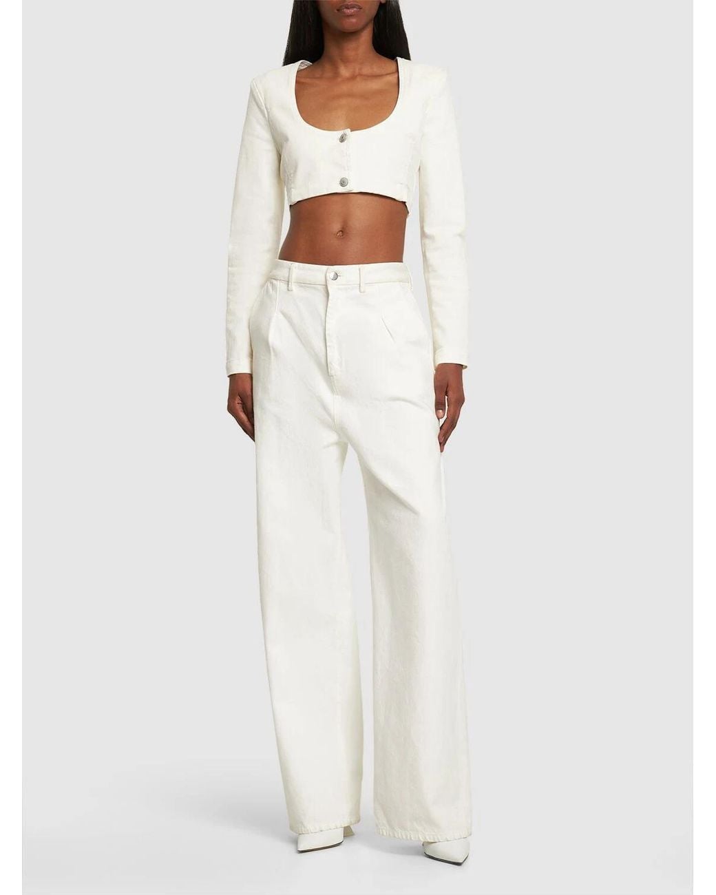 Magda Butrym White Square-Round Neck Denim Jacket