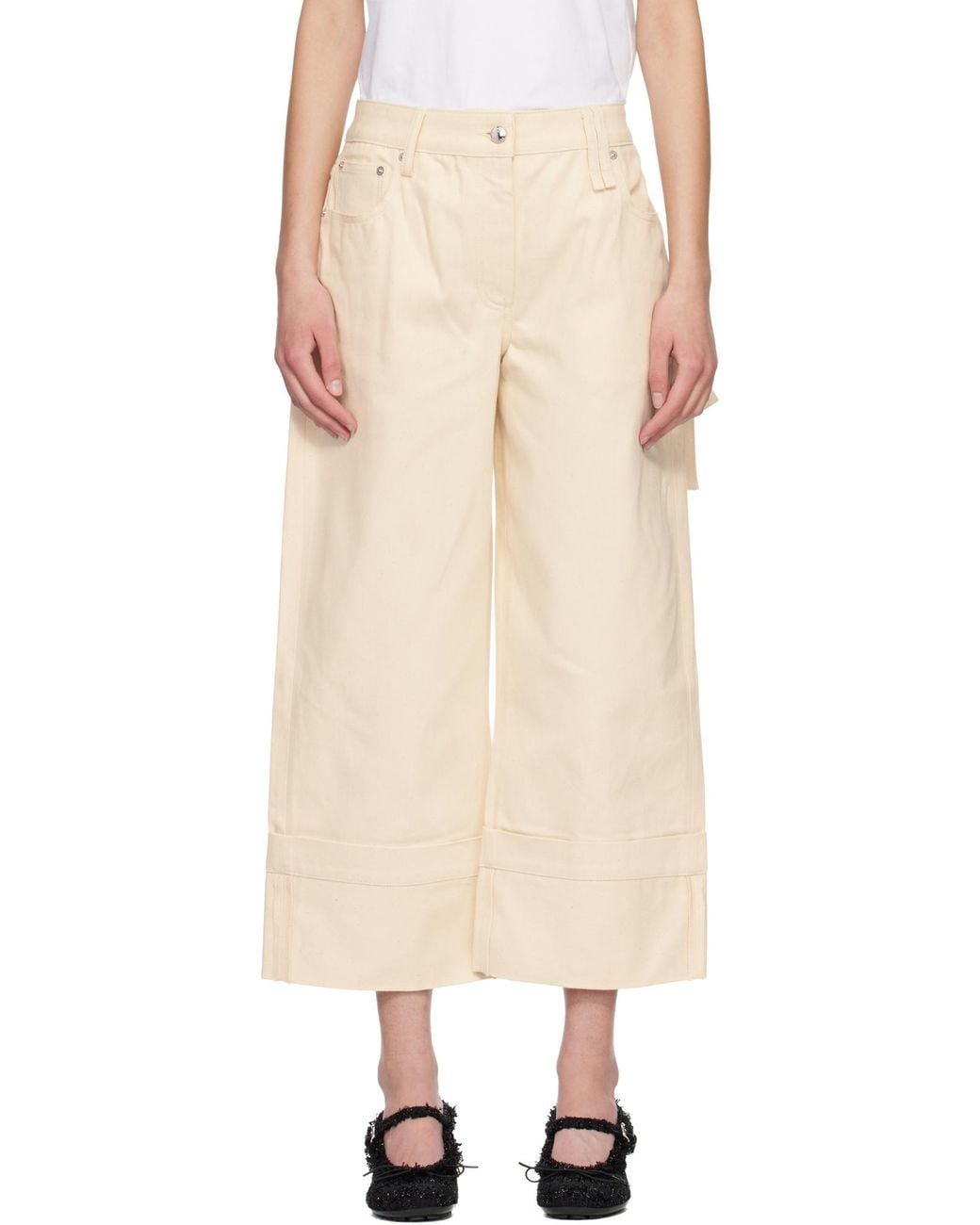 Simone Rocha White Straight-Leg Bow-Tie Jeans