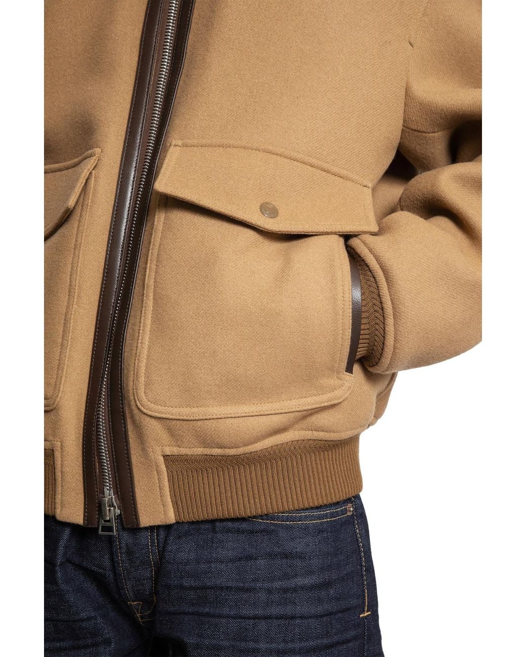 Tom Ford Blue Double Splittable Shearling Collar Bomber Jacket for men