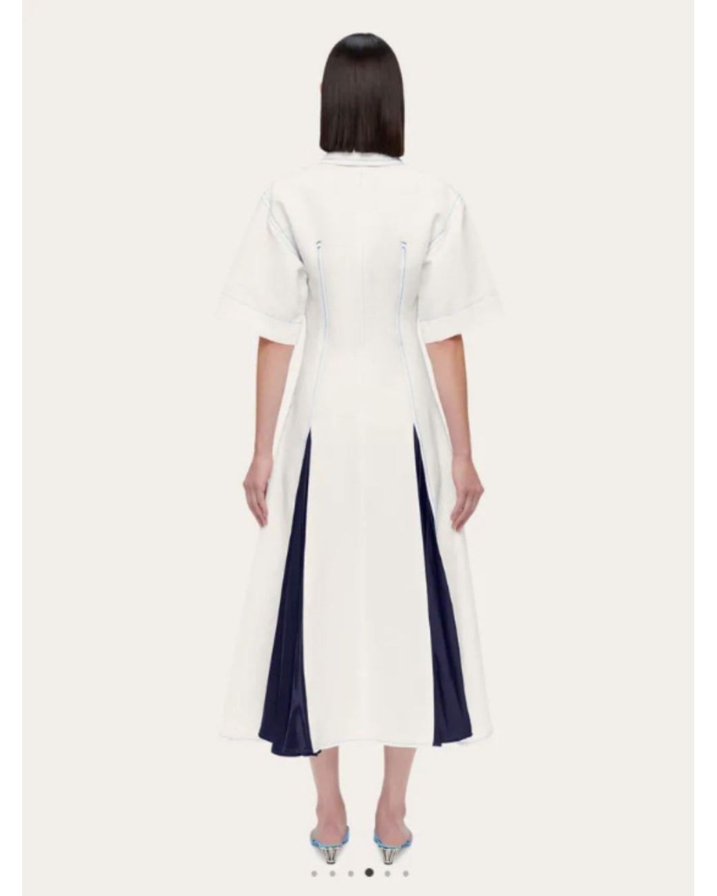 Ferragamo White Satin-Inlay Flared Shirtdress