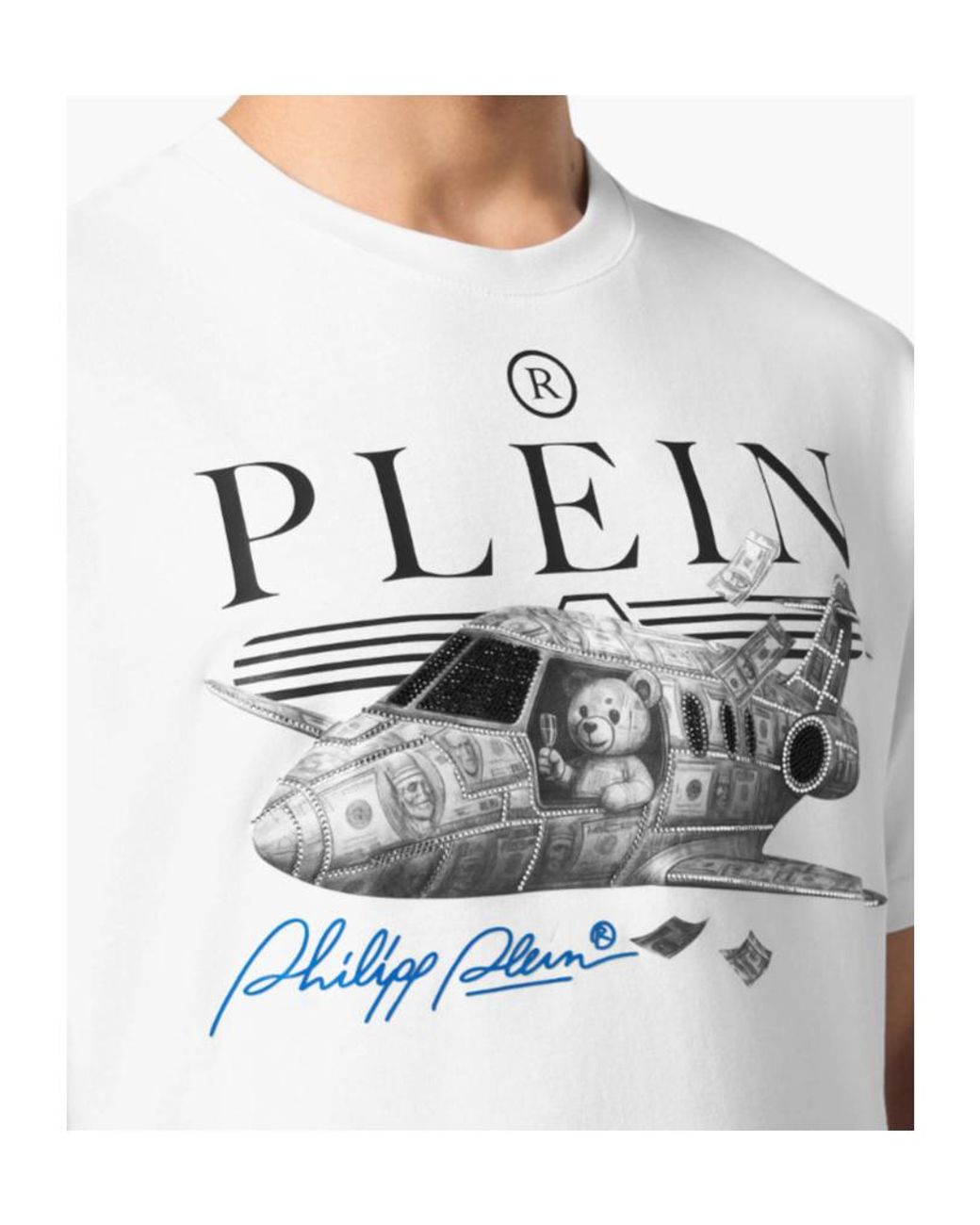 Philipp Plein White Teddy Plane Crystal-Embellished T-Shirt for men