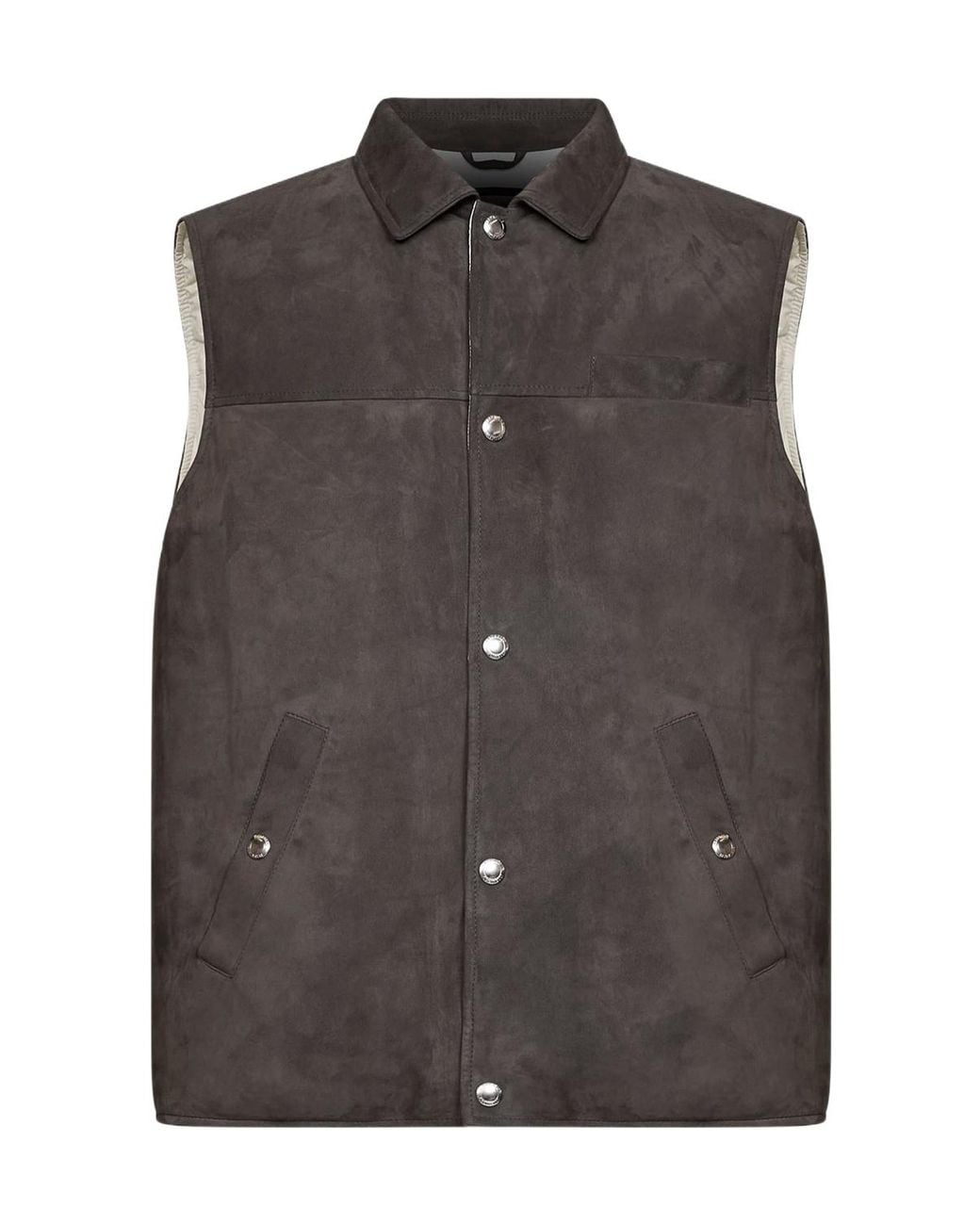 Brunello Cucinelli Brown Down Leather Gilet for men