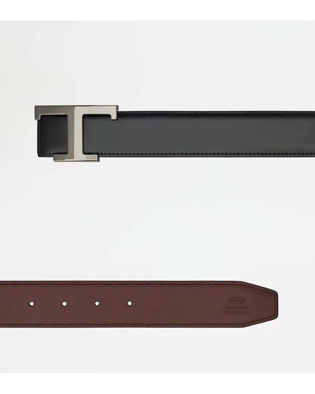 Tod's White Reversible Logo Plaque Buckle Belt for men