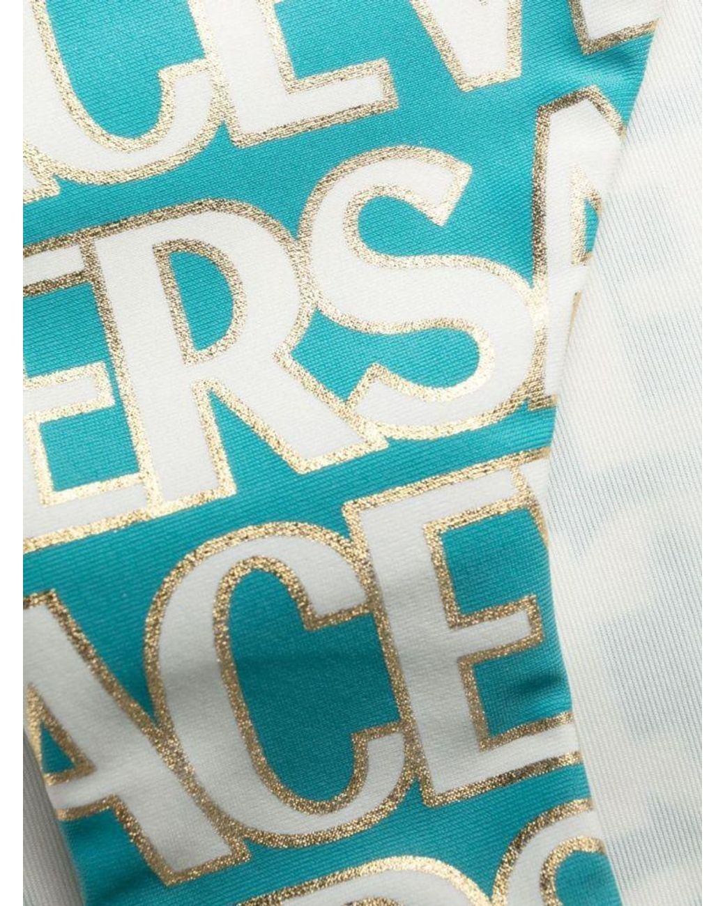 Versace Blue Allover Logo-Printed Swimsuit Bottoms