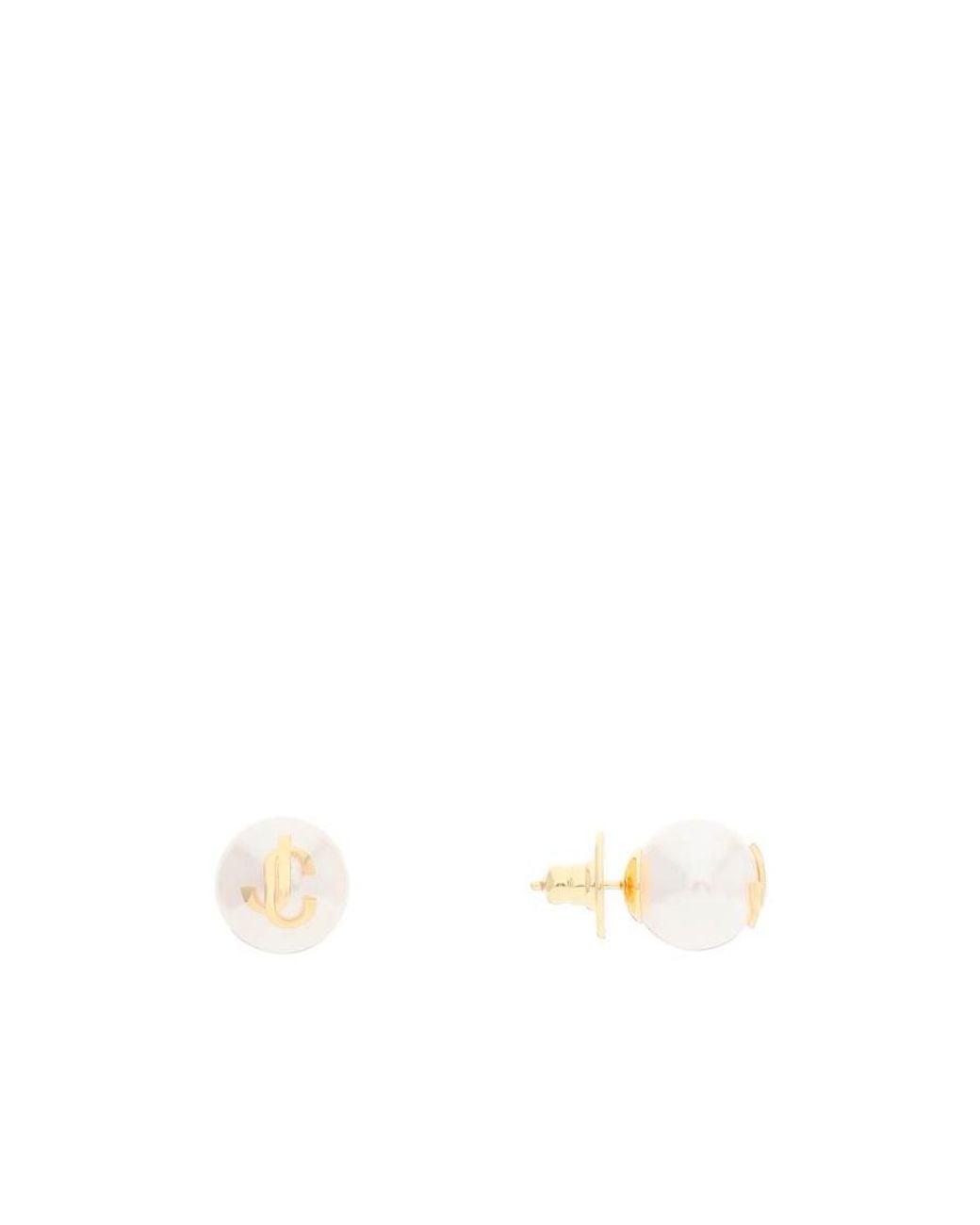 Jimmy Choo White Logo Detailed Embellished Earrings