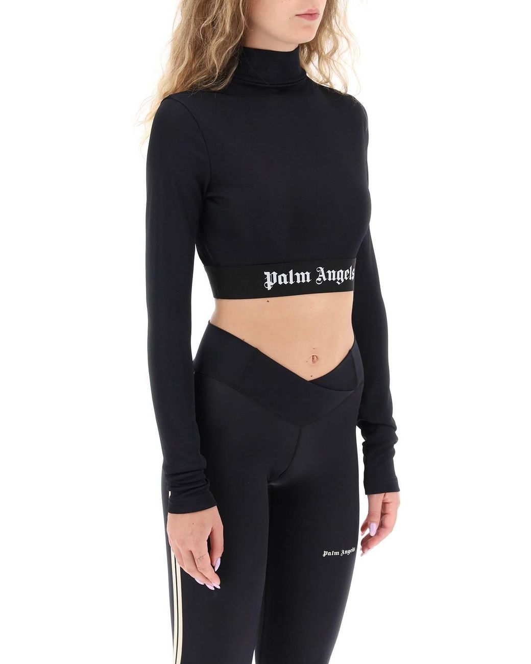 Palm Angels Black Logo Waistband Long-Sleeved Top