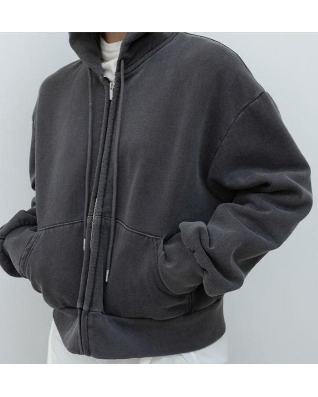 Low Classic Black Washed Cotton Zip-Up Hoodie