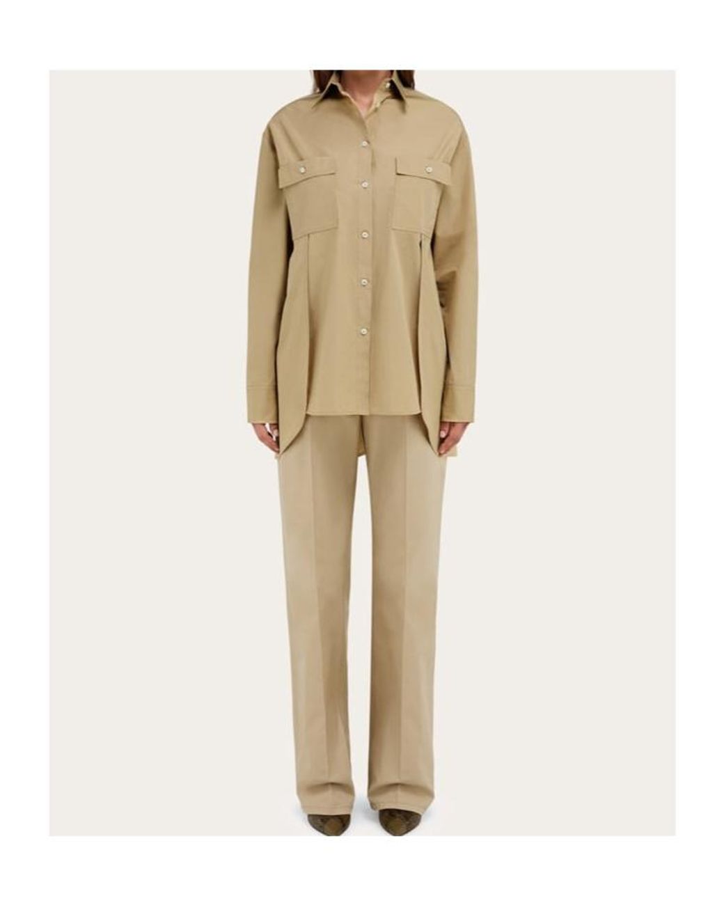 Ferragamo Natural Ferragamo Long-Sleeved Poplin Shirt