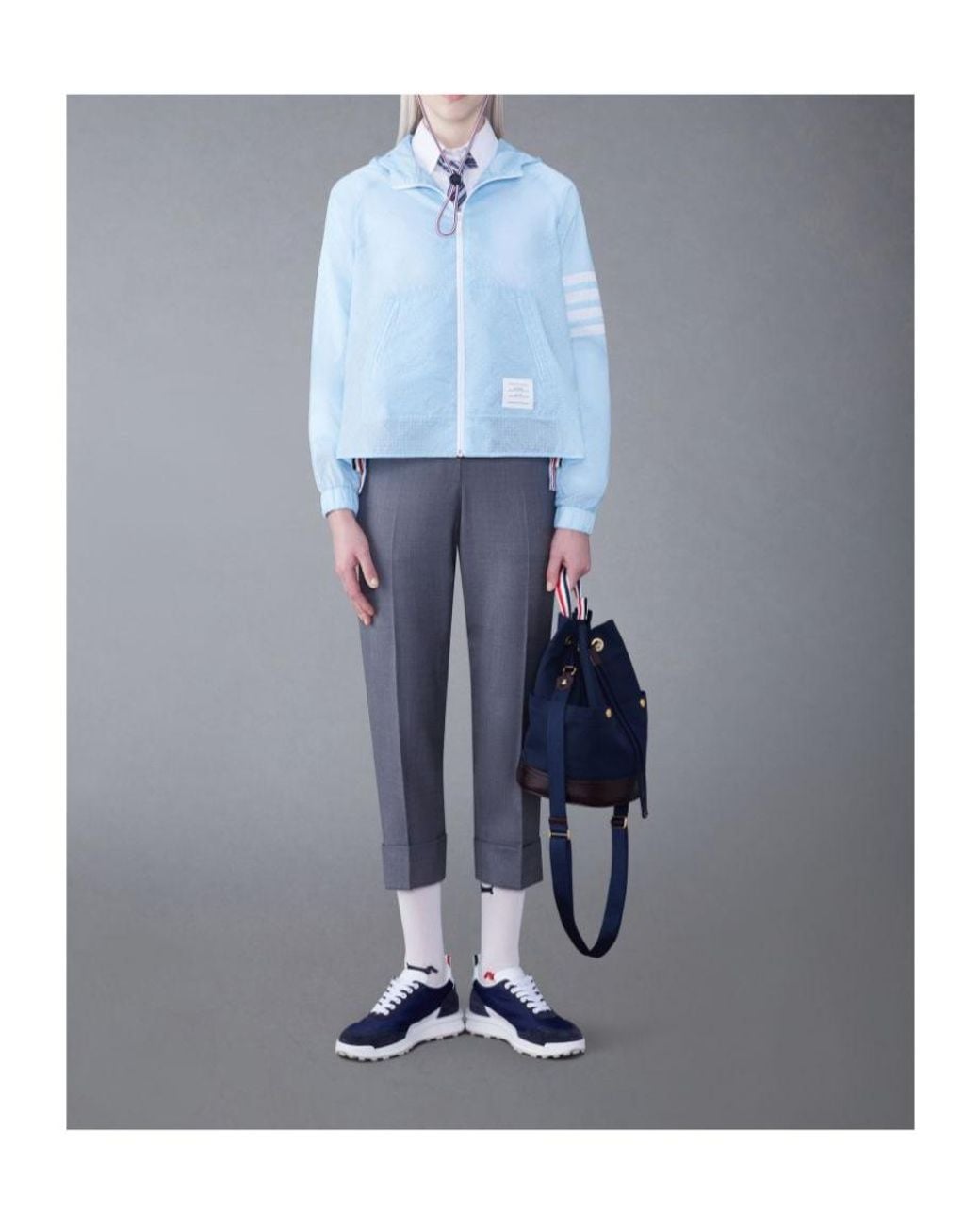 Thom Browne Blue 4-Bar Stripe Detailed Hooded Jacket