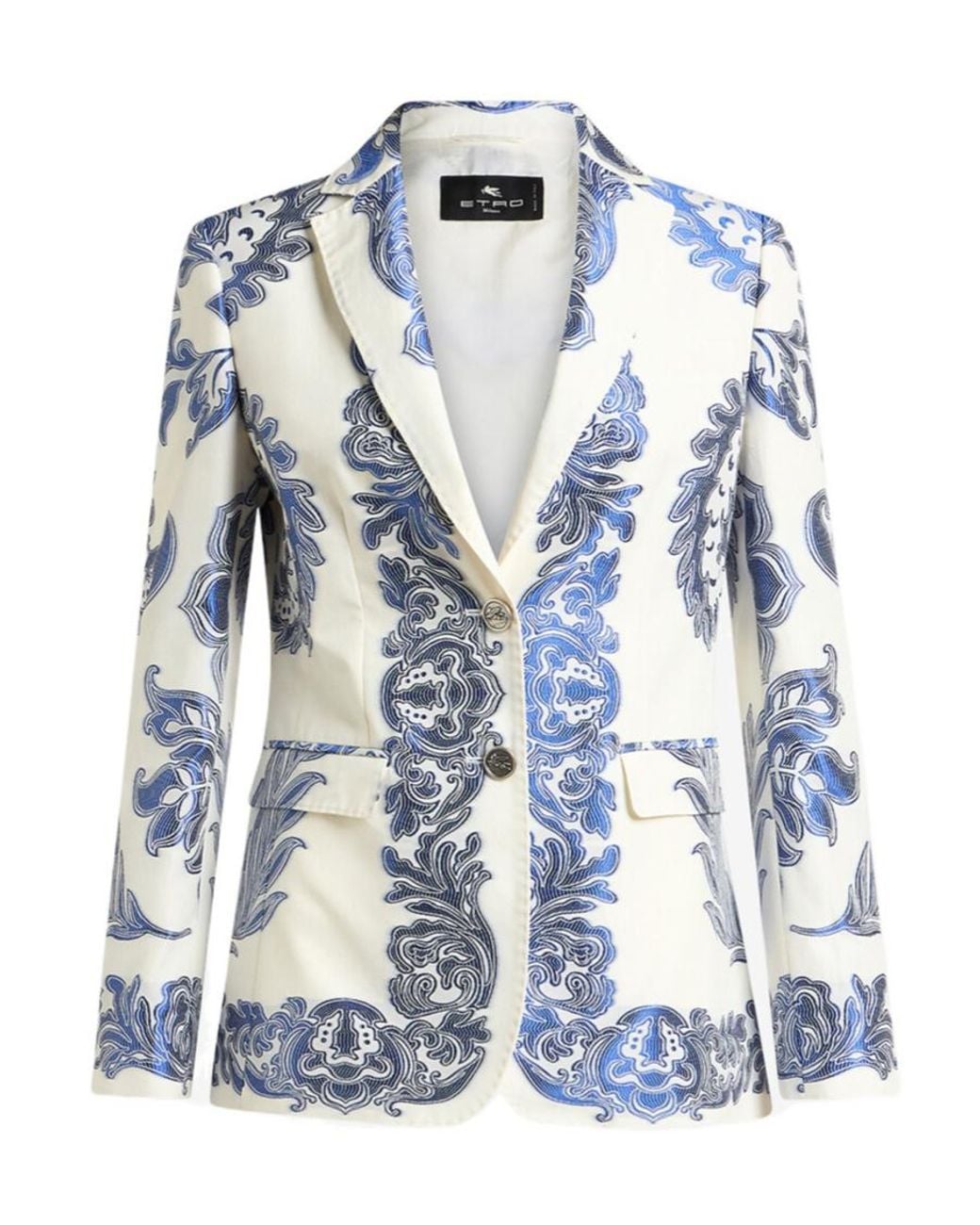 Etro Blue Jacket With Fil Coupé Jacquard Floral Motif