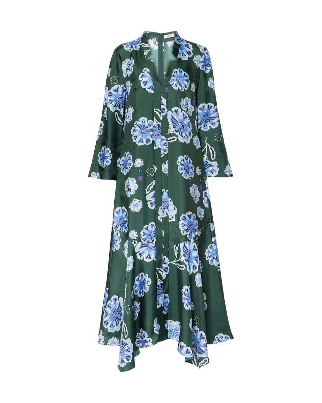 Dorothee Schumacher Blue Big Garden Floral Silk Twill Midi Dress
