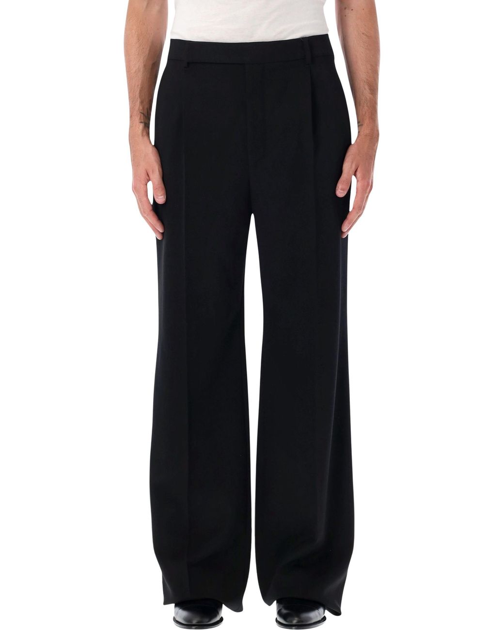 Saint Laurent Black Straight-Leg Wool Pants for men