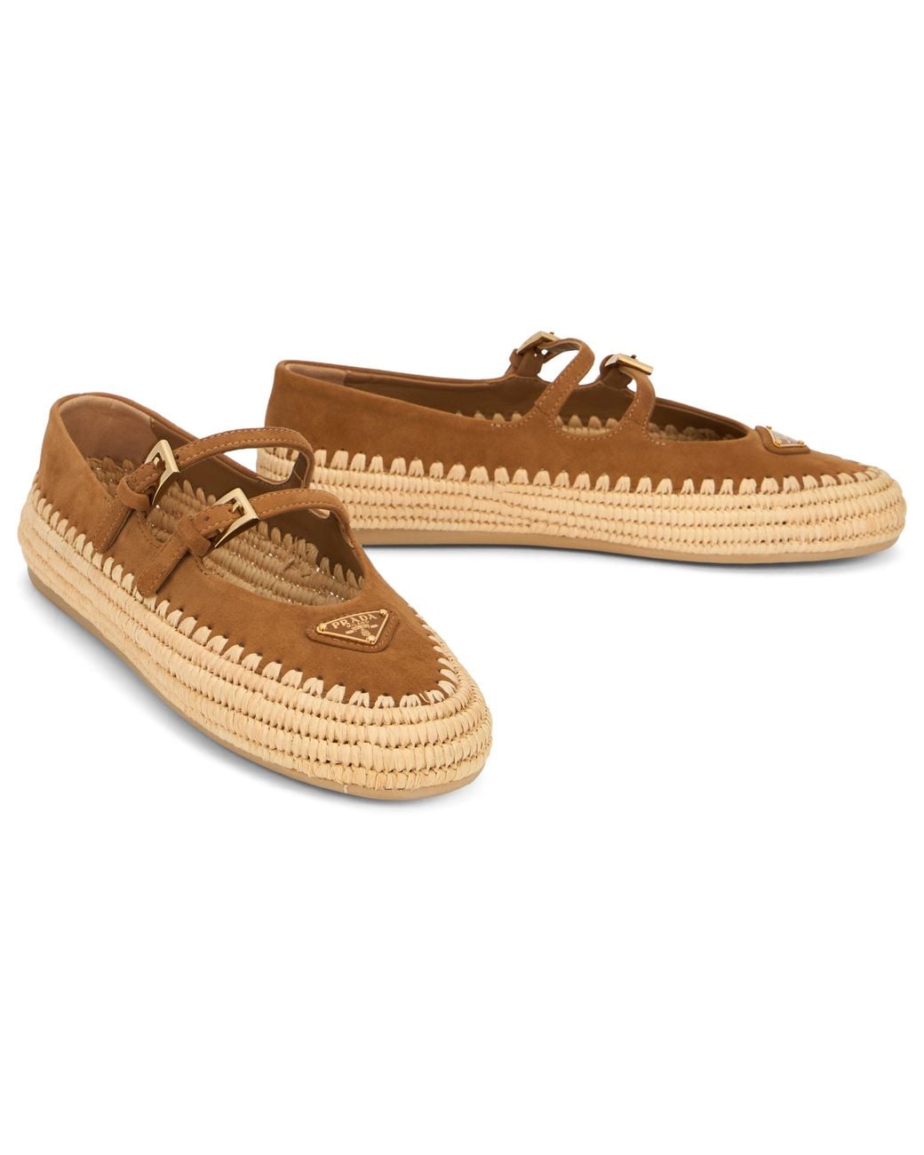 Prada Brown Double-Strap Platform Ballet Flats