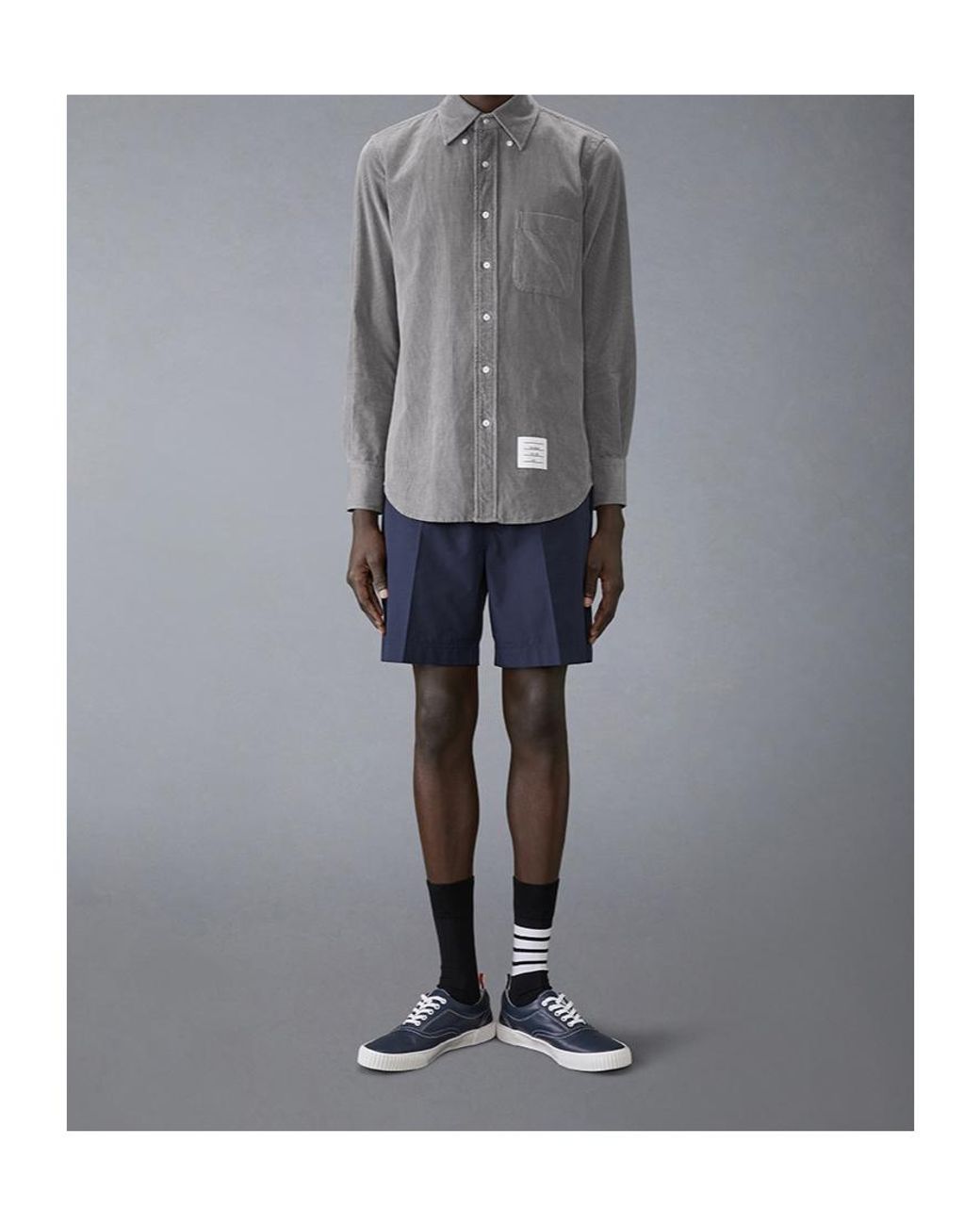 Thom Browne Gray Logo-Patch Corduroy Shirt for men