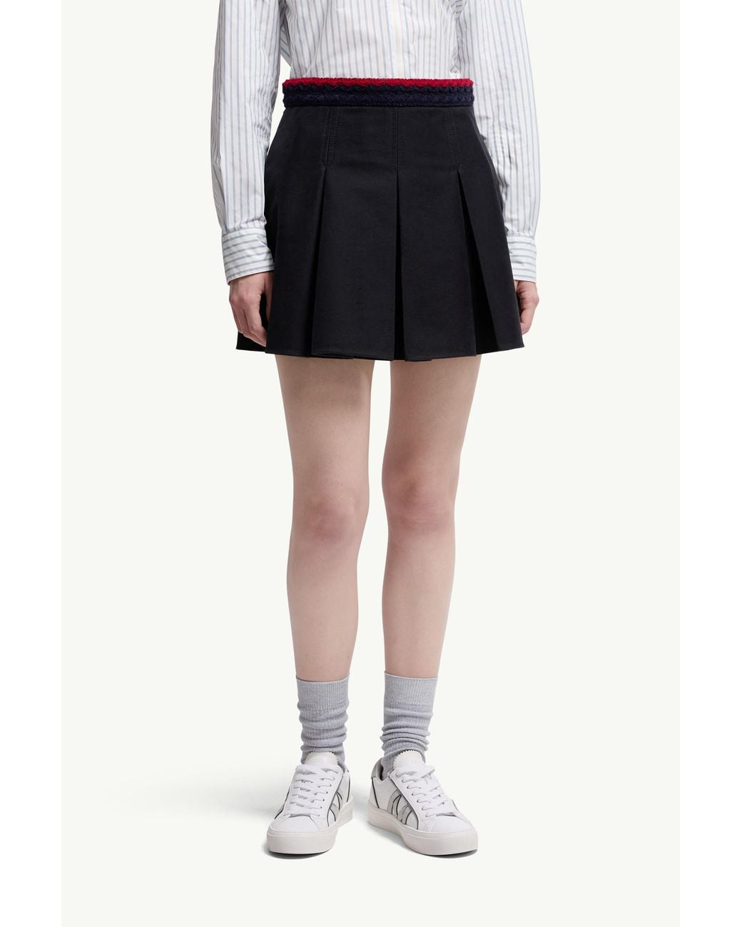Moncler Blue Cotton Gabardine Pleated Mini Skirt