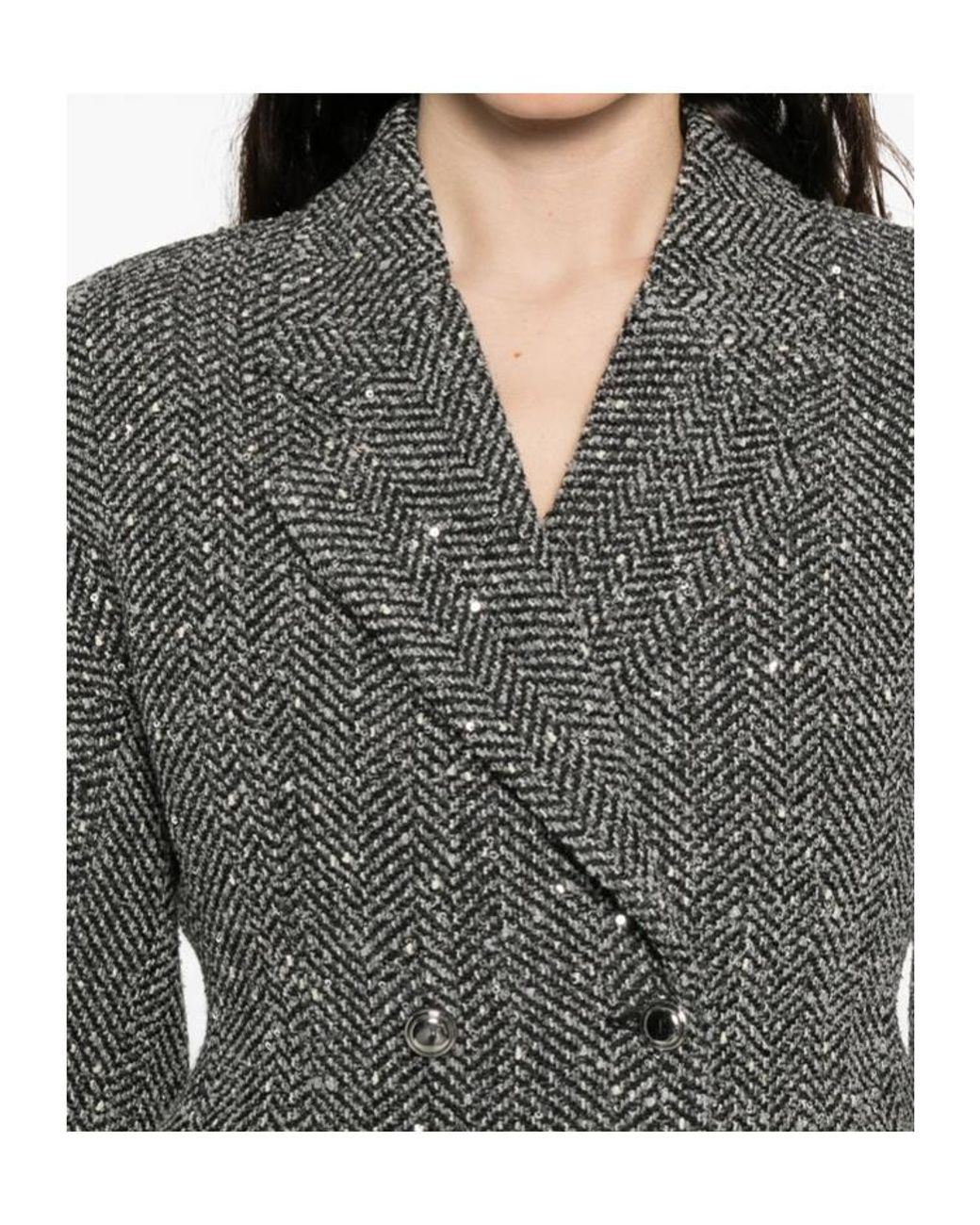 Alessandra Rich Gray Sequin-Embellished Herringbone Jacket