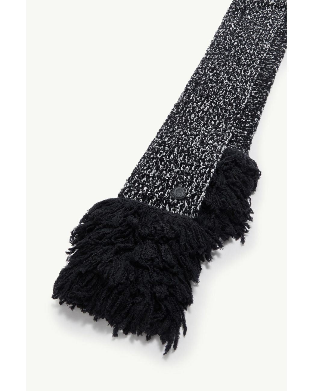 Moncler Black Fringe-Trim Wool Blend Scarf