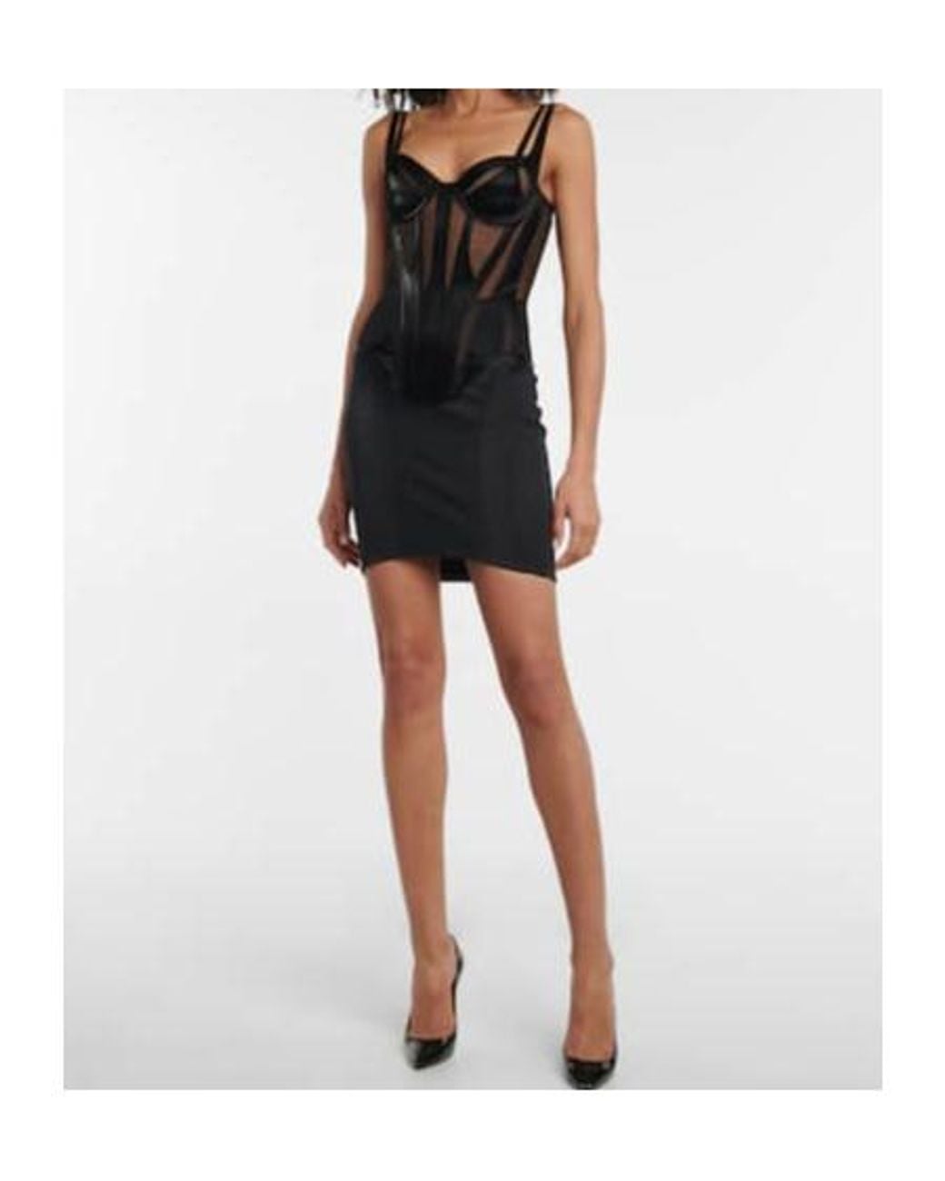 Mugler Black Mesh-Panel Cutout Miniskirt