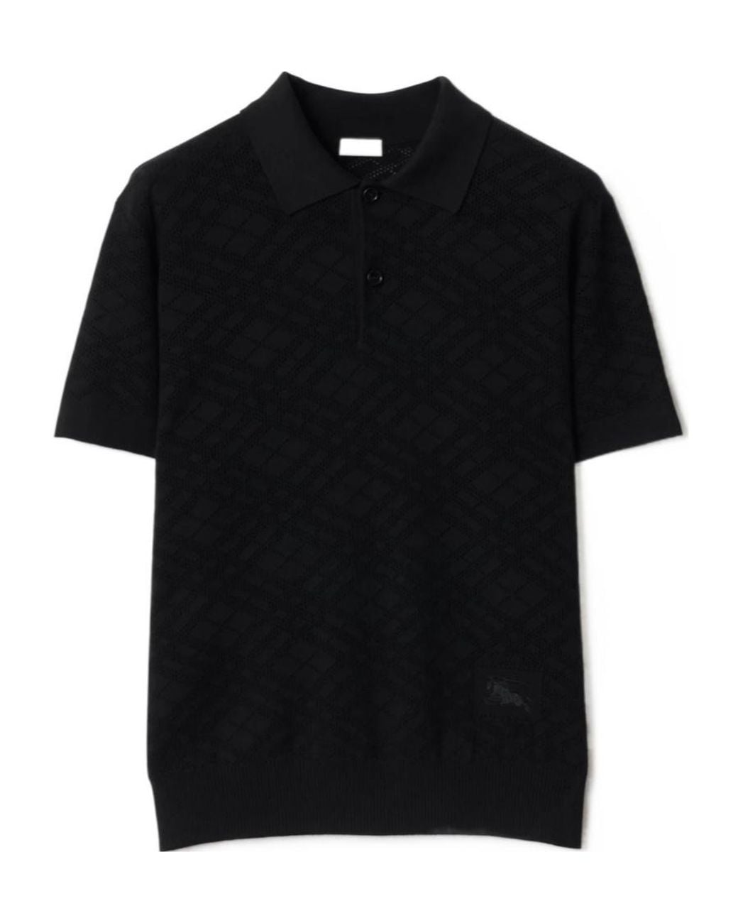 Burberry Black Checked Ribbed-Knit Polo Shirt for men