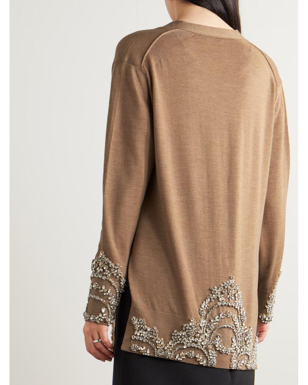 Erdem Natural Crystal-Embellished Wool Cardigan