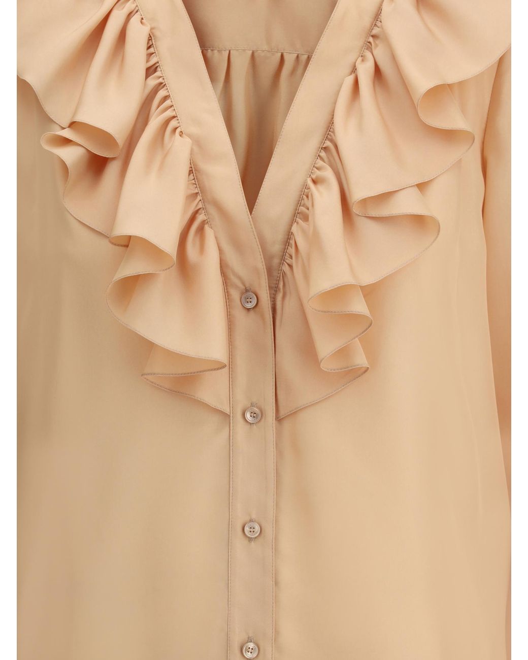 Chloé Natural Chloé Ruffle Detailed Long-Sleeve Shirt