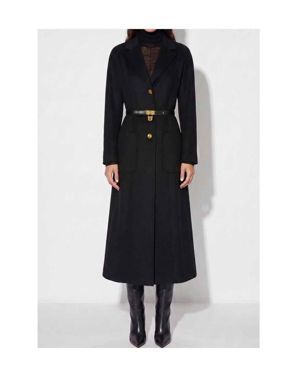 Elisabetta Franchi Black Single-Breasted Belted Long Coat