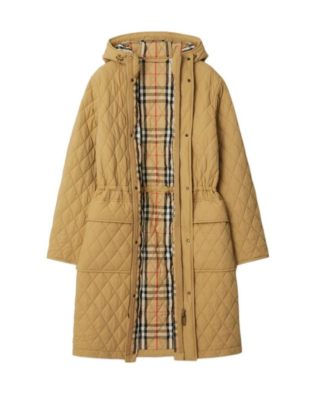 Burberry Natural Drawstring Waist Hooded Quilted Parka