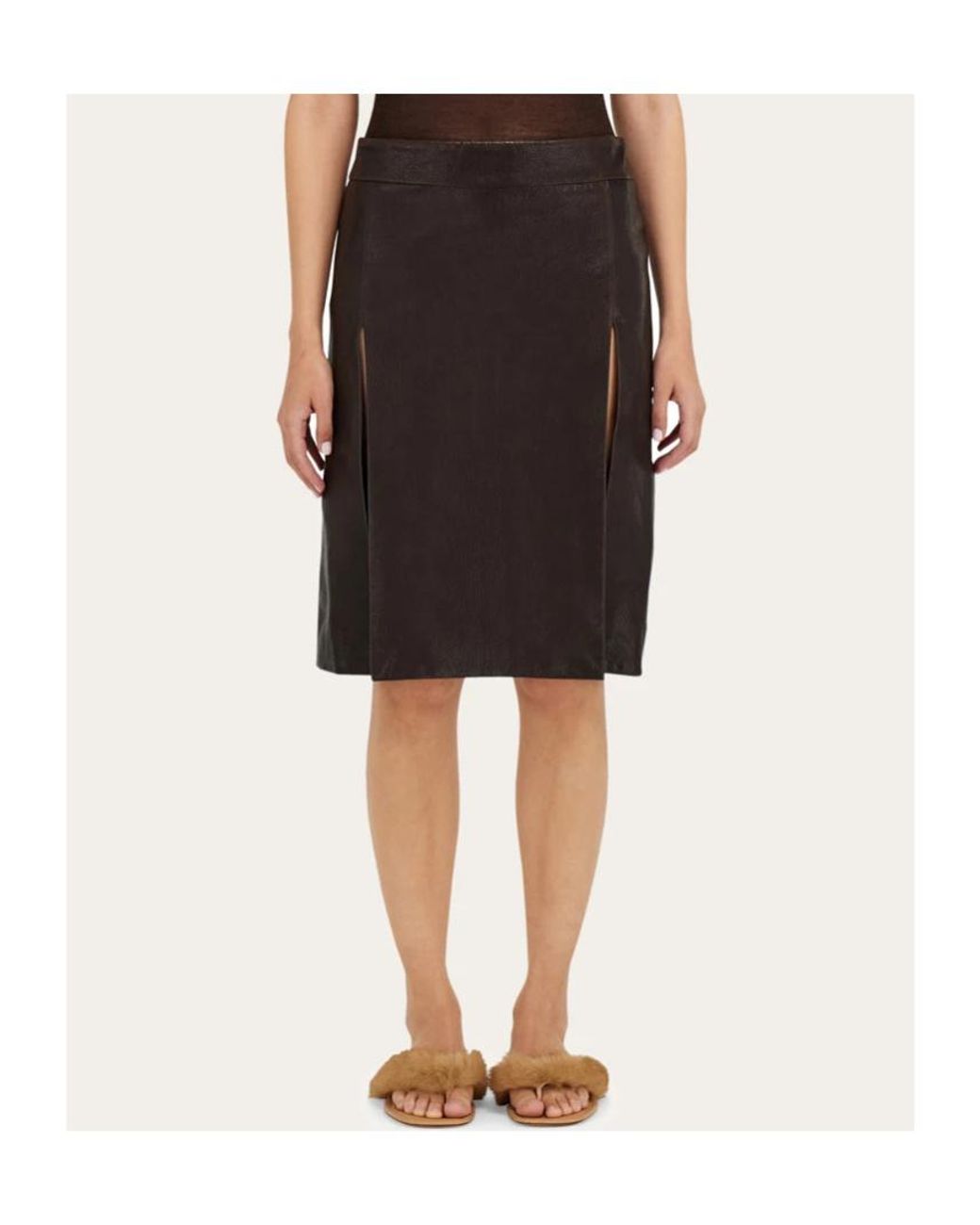 Ferragamo Black Midi Leather Skirt