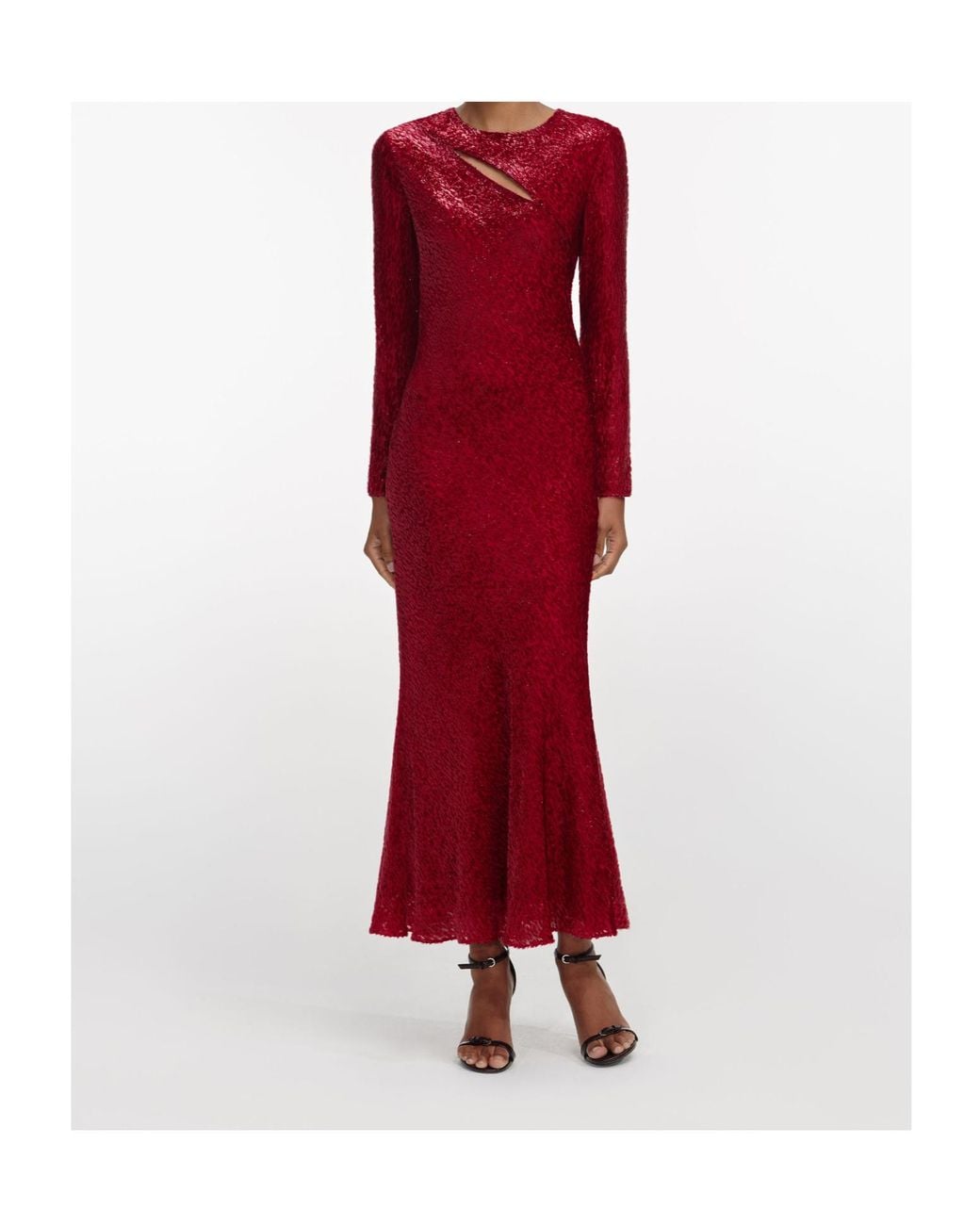 Self-Portrait Red Lurex-Detail Silk Dress