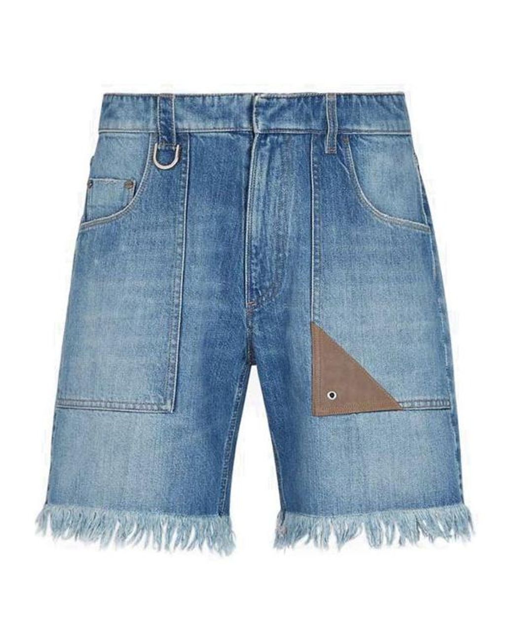 Fendi Blue Logo-Patch Denim Shorts for men