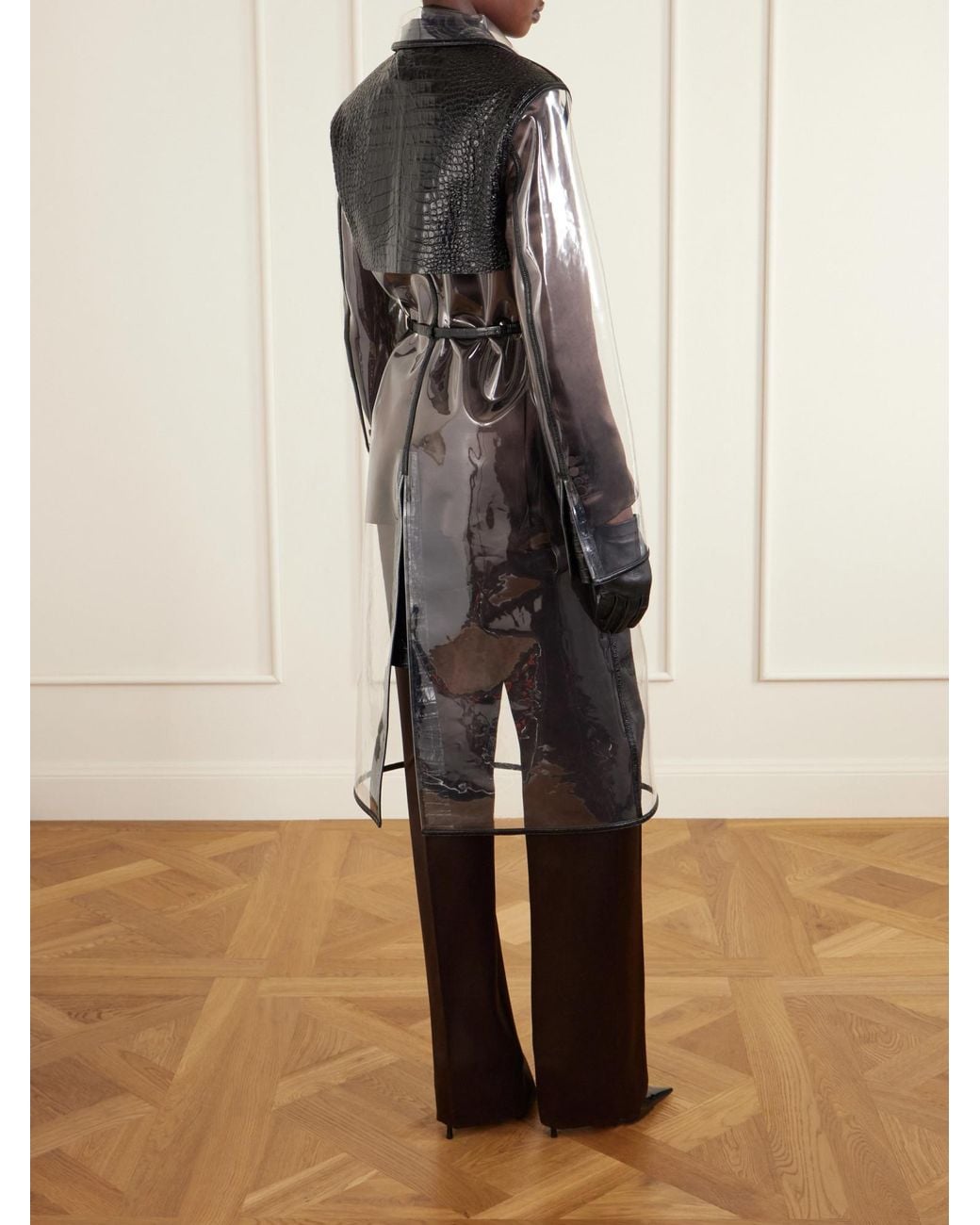 Tom Ford Black Croc-Effect Leather-Trimmed Tpu Coat