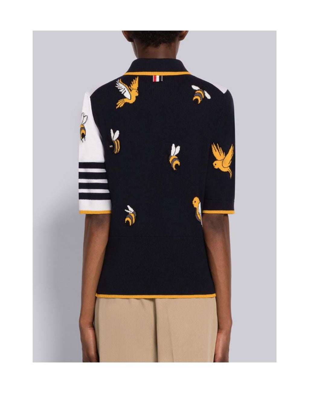 Thom Browne White Embroidered Short-Sleeved Polo Top