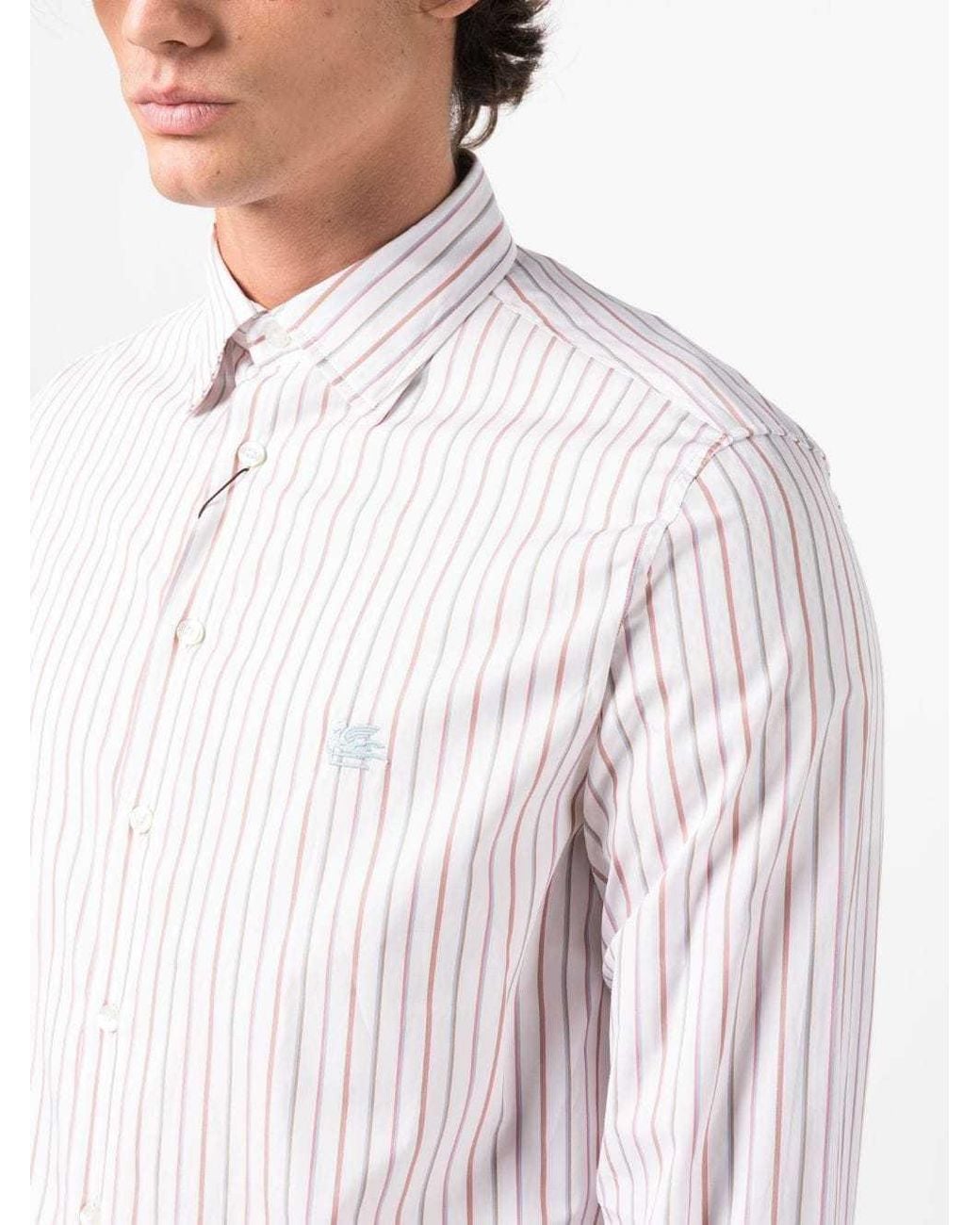 Etro White Logo-Embroidered Striped Shirt for men