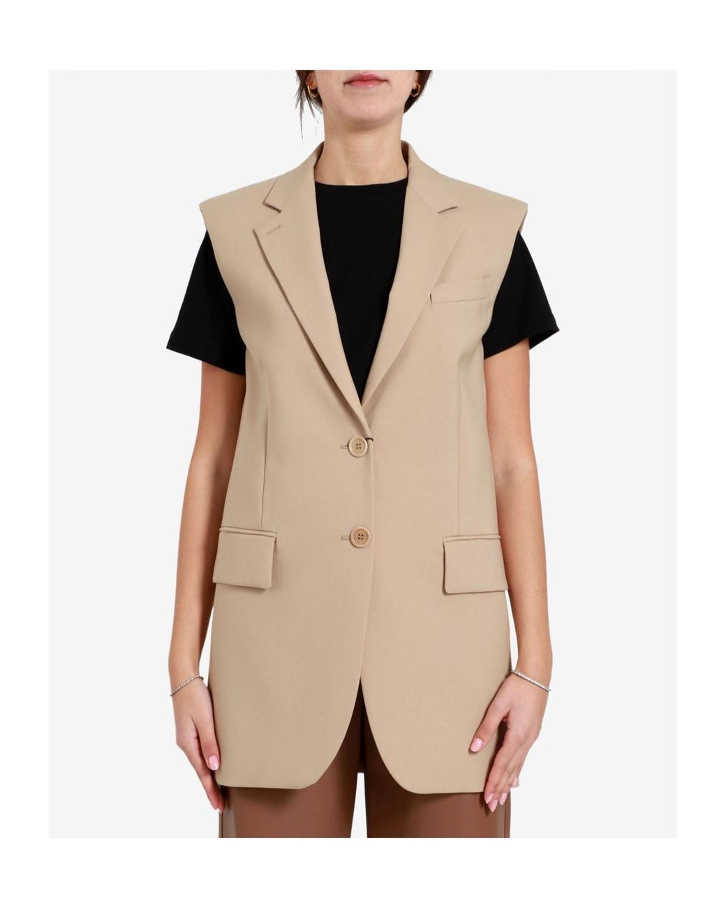 Sportmax Natural Single-Breasted Sleeveless Gilet