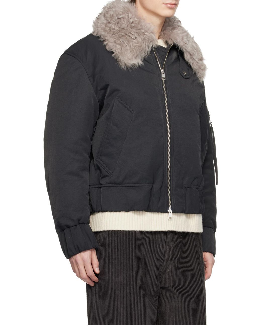 AMI Gray Ami Alexandre Mattiussi Bomber Jacket With Grey Shearling Collar for men