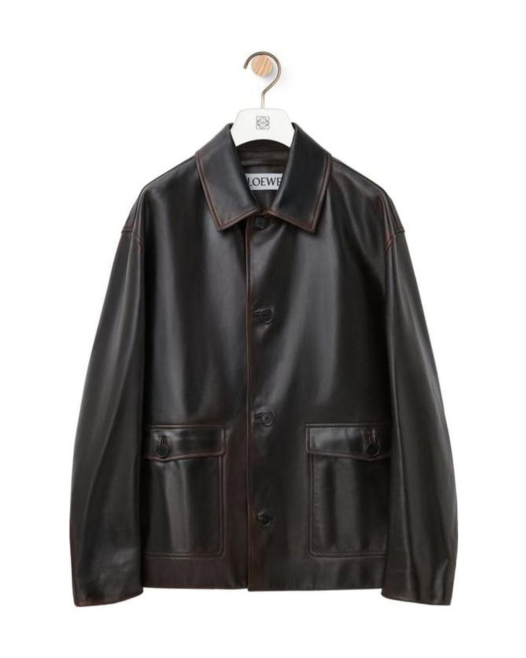 Loewe Black Button Fastened Leather Jacket for men
