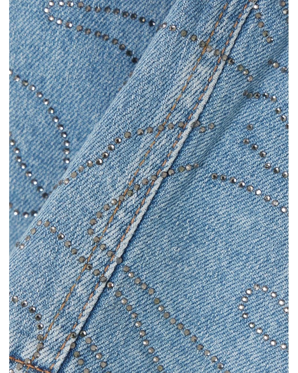 ROTATE BIRGER CHRISTENSEN Blue Cropped Sequined Denim Top