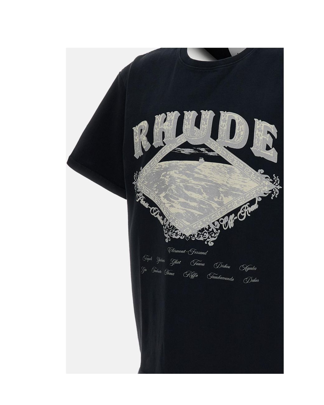 Rhude Black Logo Printed Crewneck T-Shirt for men