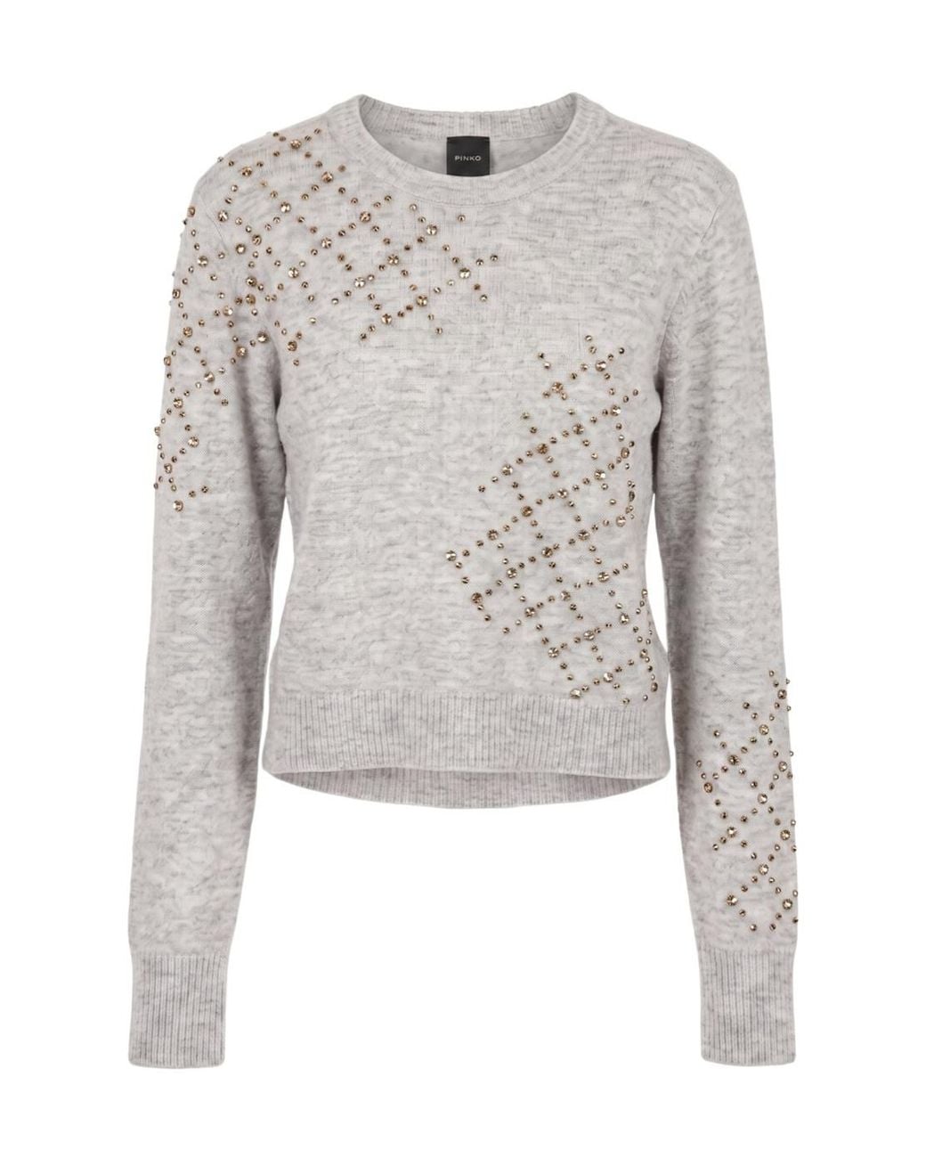 Pinko Gray Crystal-Embellished Wool Sweater