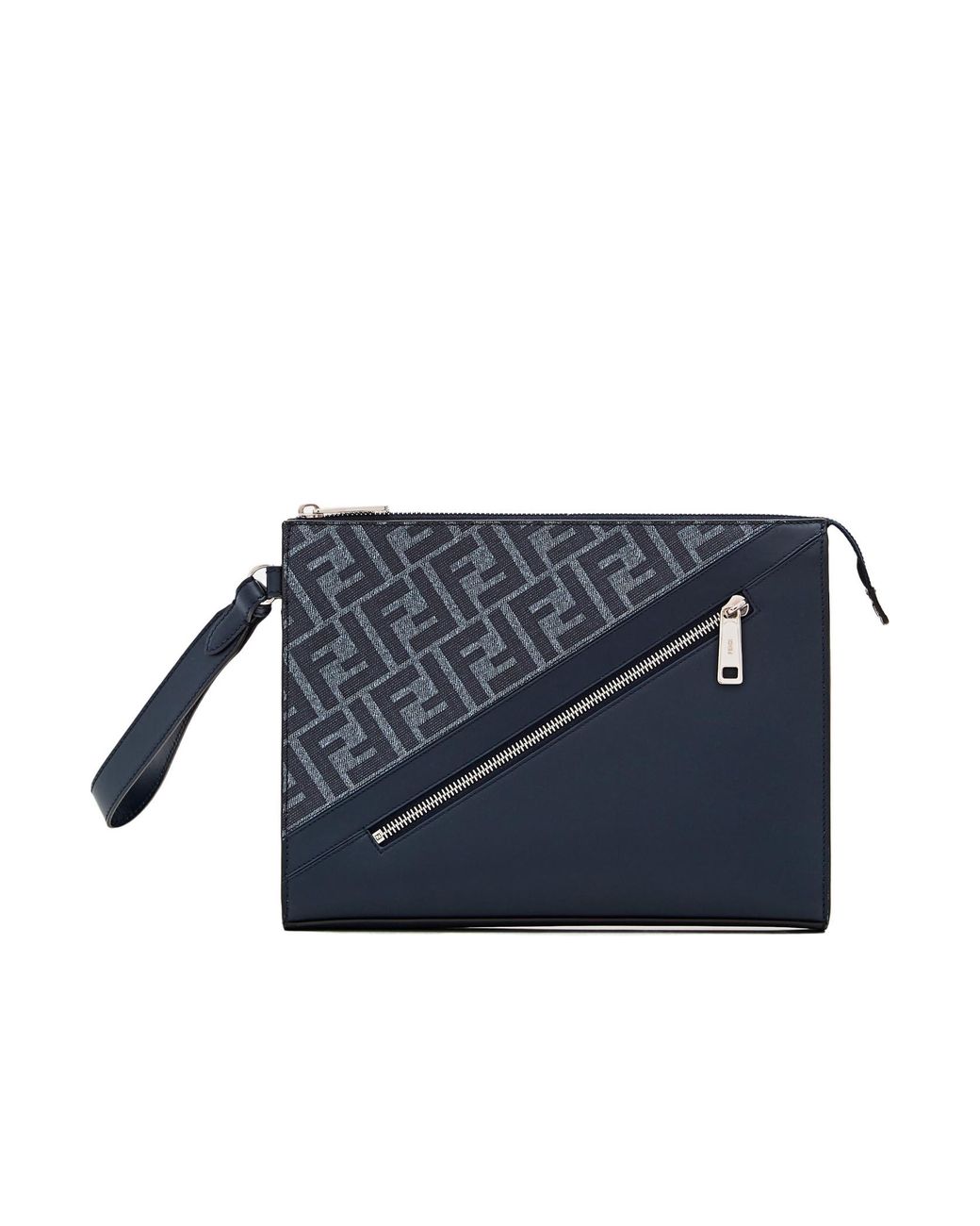 Fendi Blue Ff Jacquard Panelled Zipped Clutch Bag for men
