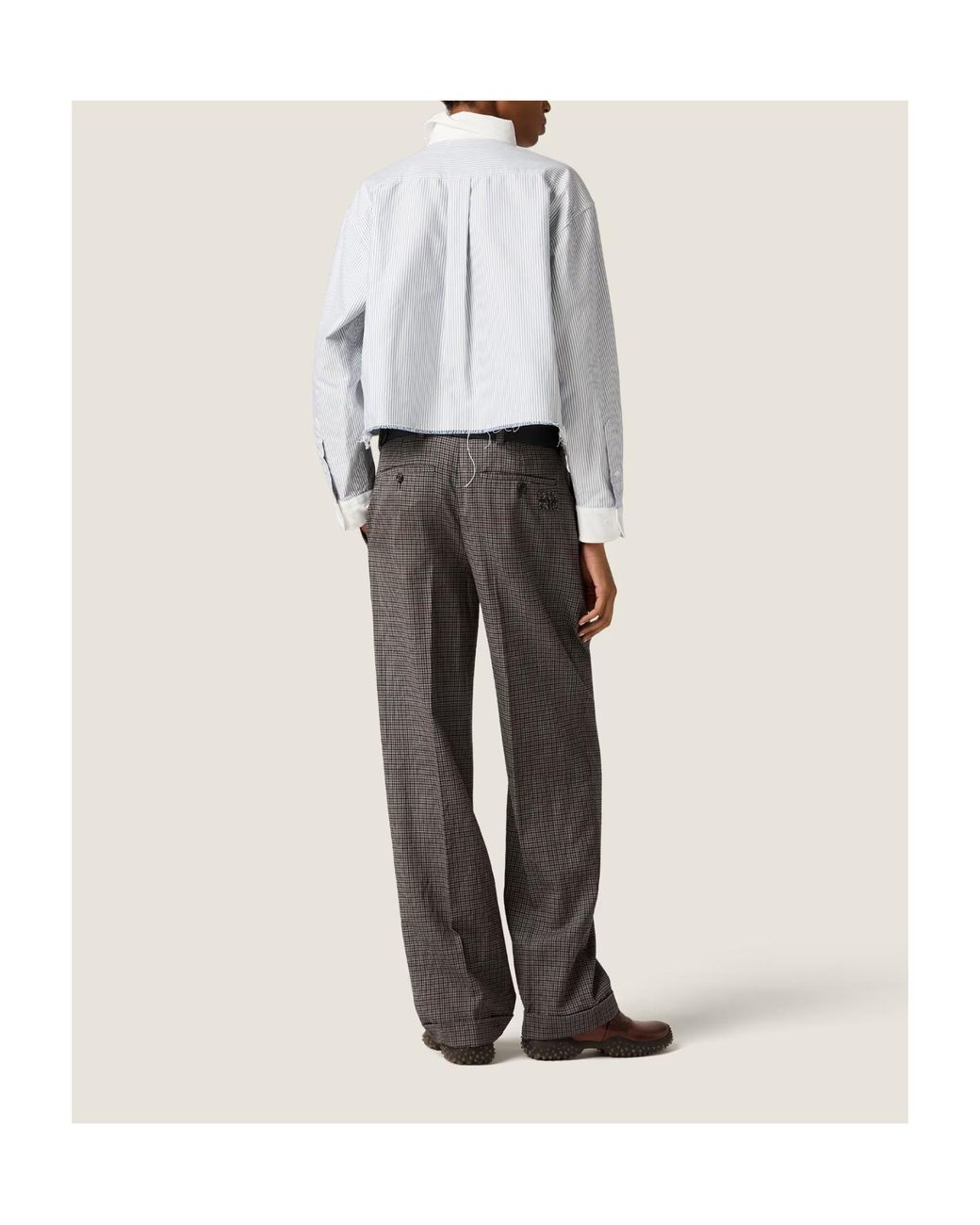 Miu Miu Gray Micro Pinstripe Cotton Shirt