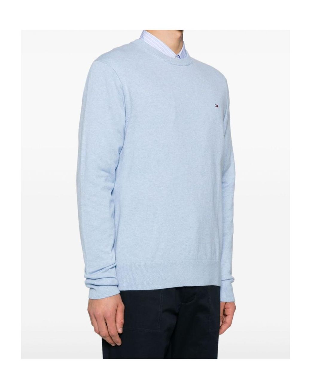 Tommy Hilfiger Blue Logo-Embroidered Crew-Neck Sweater for men