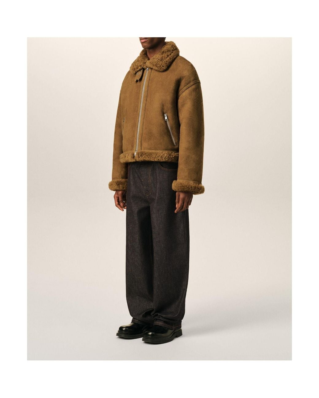 AMI Brown Sheep Shearling Aviator Jacket for men
