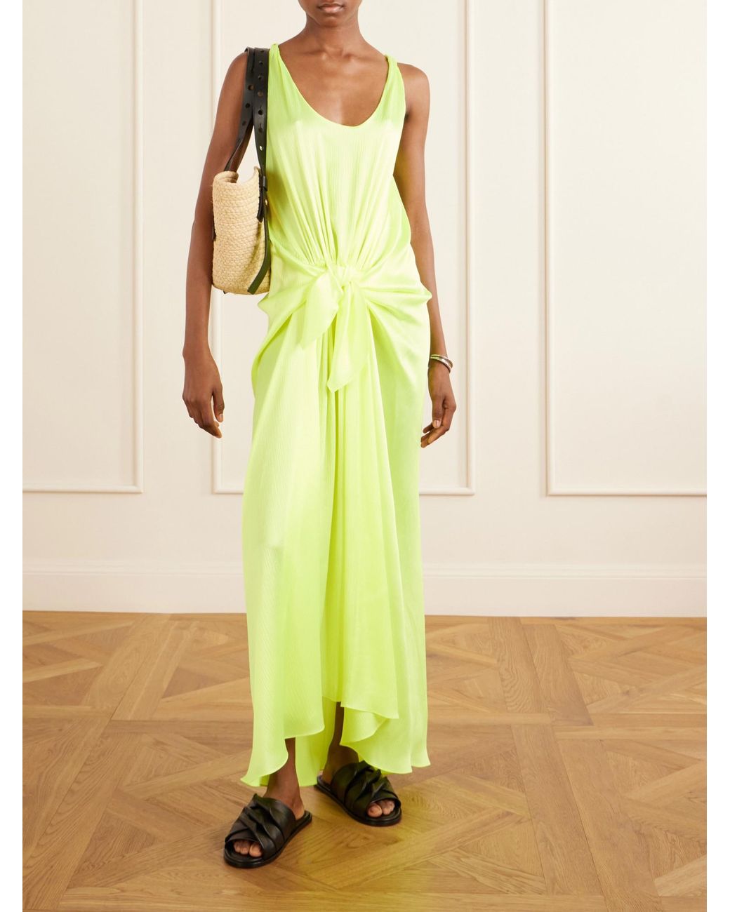 J.W. Anderson Green Knot-Detail Crinkle-Silk Maxi Dress