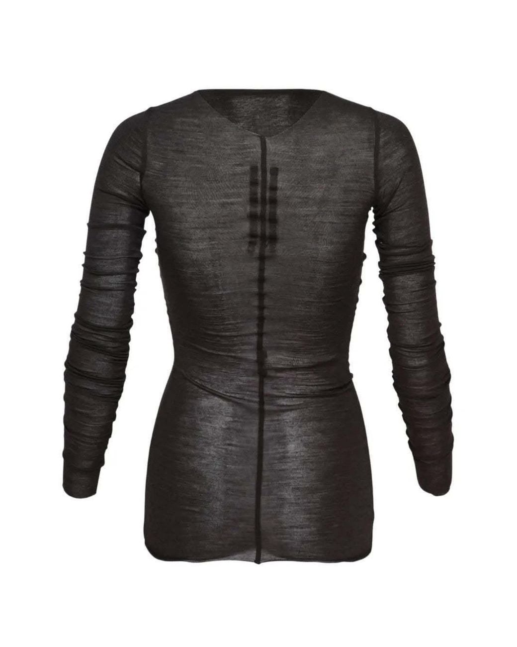 Rick Owens Black Long Sleeved Sheer Crewneck T-Shirt