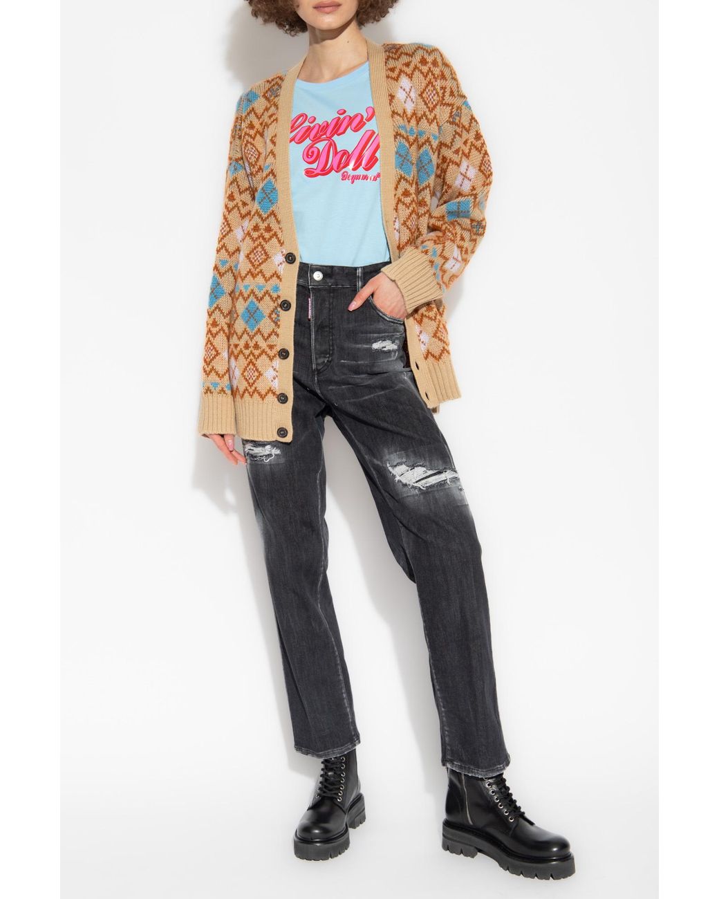 DSquared² Pink Heart Vintage Shetland Knitted Cardigan