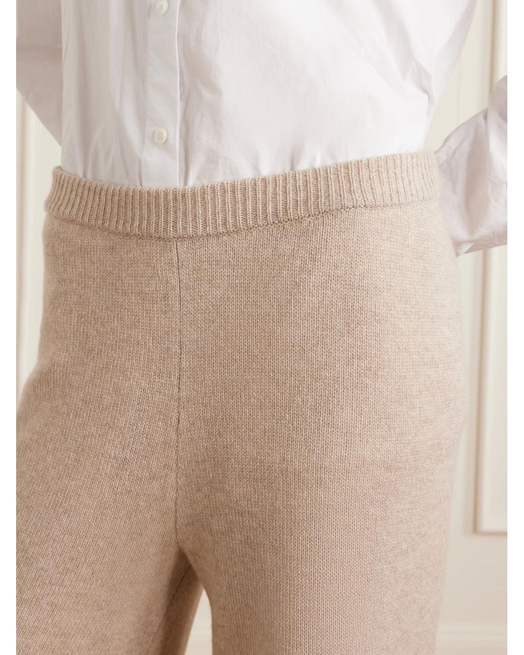 The Elder Statesman Natural Juniper Cashmere Wide-Leg Casual Pants