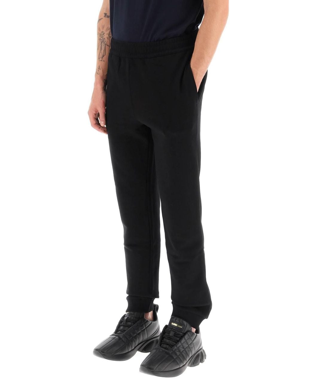Burberry Black Equestrian Knight Patch Jogging Pants for men